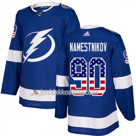 Miehille NHL Tampa Bay Lightning Pelipaita Vladislav Namestnikov 90 Adidas 2017-2018 Sininen USA Flag Fashion Authentic
